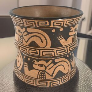 Aztec Mayan Mexico Inspired Beaker Bowl Pottery Mexico 5” Tall Vintage RARE